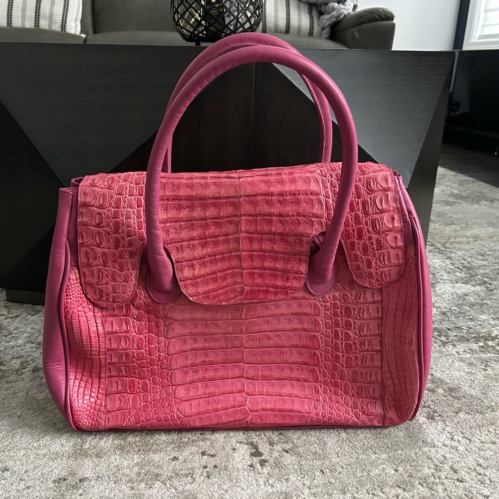 Animal Exotic Large Pink Real Leather Handbag